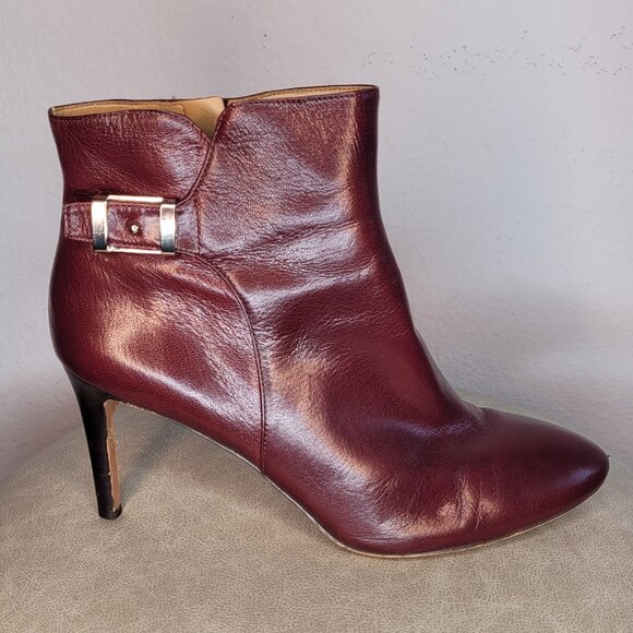 Nine West Burgundy Leather Heeled Ankle Boots – Size 12M - Picture 6 of 12